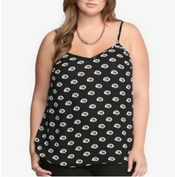 Torrid 3X Plus Size Lip Print Black&White Georgette Sheer Edgy Tank Top Blouse - Picture 1 of 5